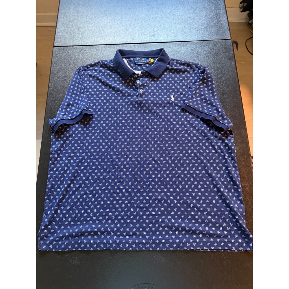 Polo Ralph Lauren Mens XXL Navy Blue Medallion Print Classic Fit Polo Shirt